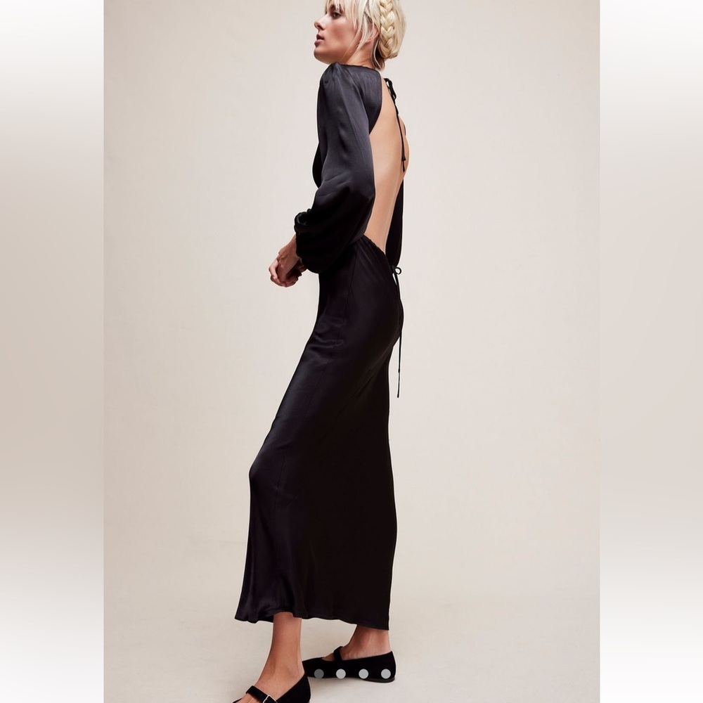 NWT Shona Joy La Lune Open Back Balloon Sleeve Black Dress